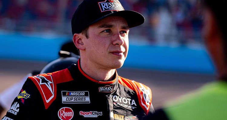 Christopher Bell looks on after exiting his No. 20 Toyota at Phoenix Raceway
